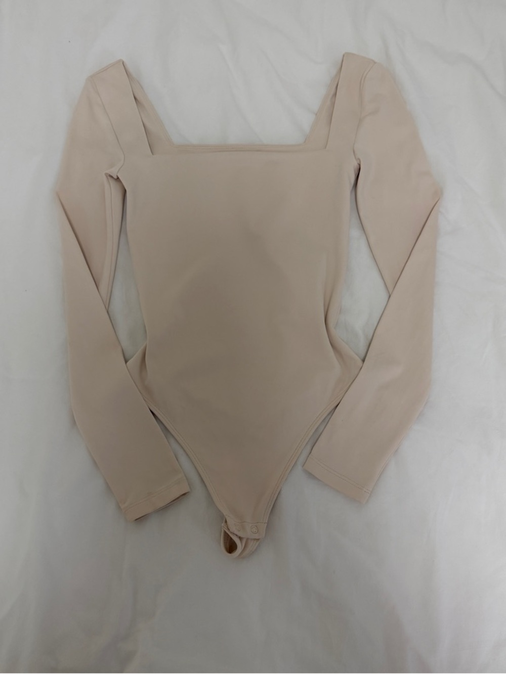 Babaton Beige Square Neck Long Sleeve Bodysuit